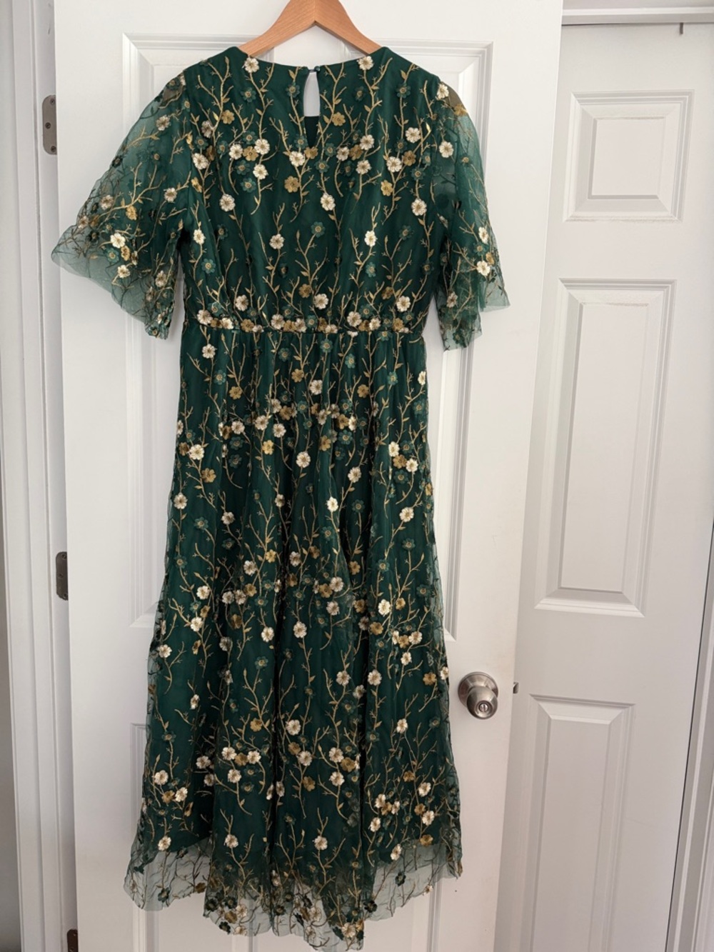 Baltic Born Arabella Embroidered Tulle Maxi Dress Size XL Dark Green and Gold - Picture 7 of 13
